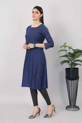 Womens Ethnic imported Silk Straight Kurtis Blue - 3764