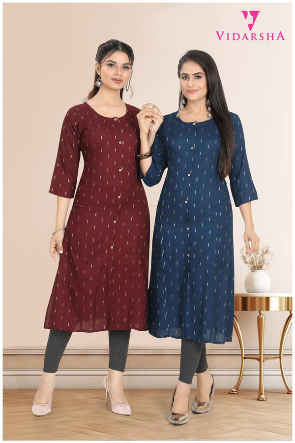 Women 3/4 Soft Rayon Round Neck A-Line Kurti 241001