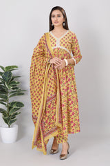 Womens Jaipur Soft Cotton Printed Alia Cut Anarkali Full 3-Piece Set - 3610