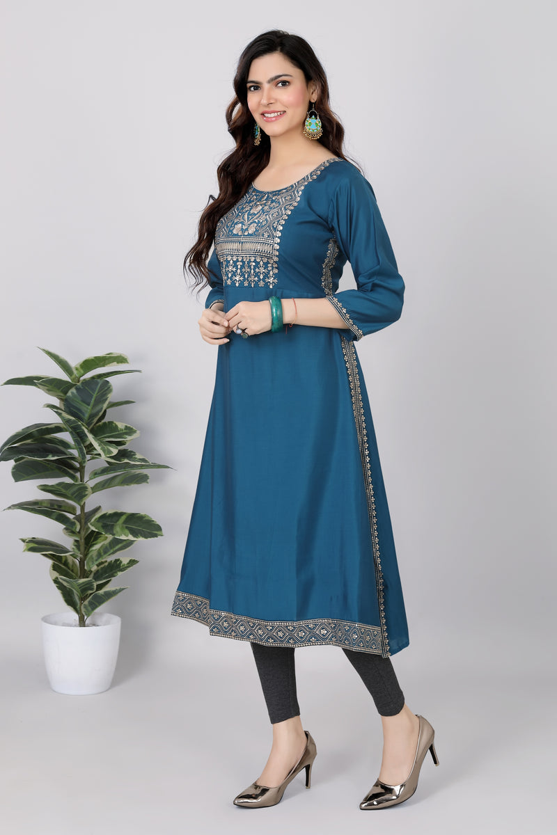 Womens Soft Silk Embroidery Sequence Anarkali - 3712