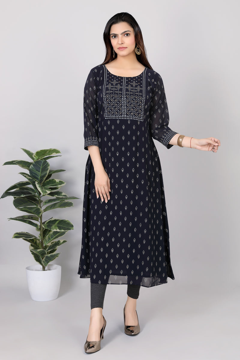 Womens Ethnic Printed Soft Chanderi Silk Anarkali - 3718