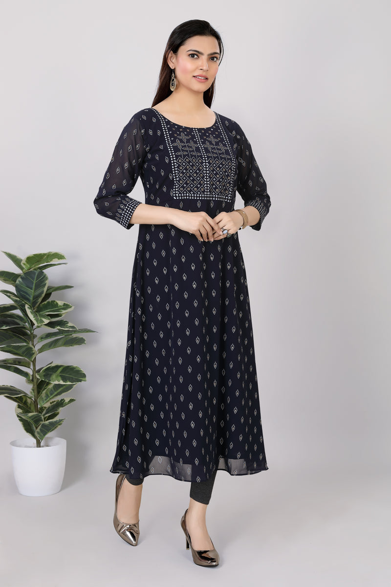 Womens Ethnic Printed Soft Chanderi Silk Anarkali - 3718