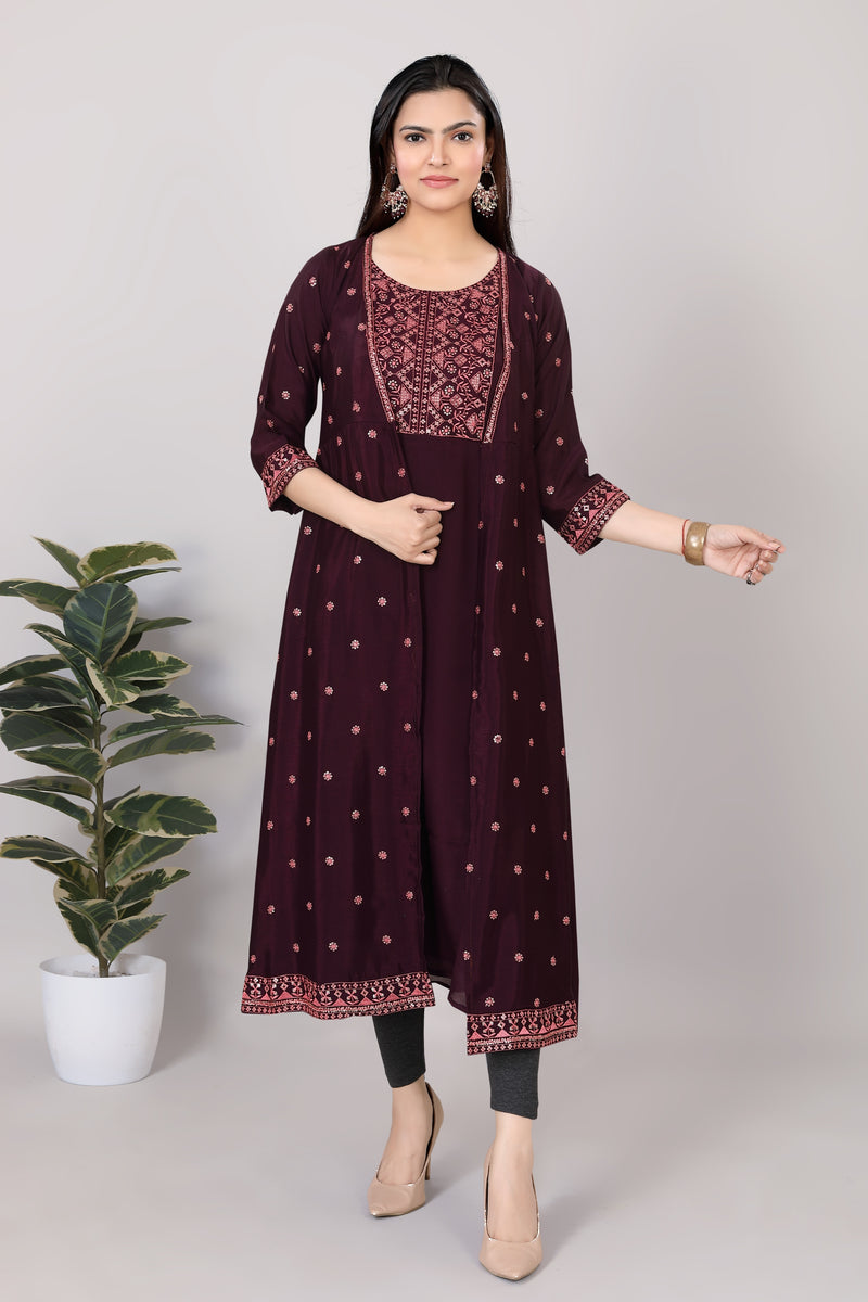 Womens Georgette Anarkali with Overcoat- 3719