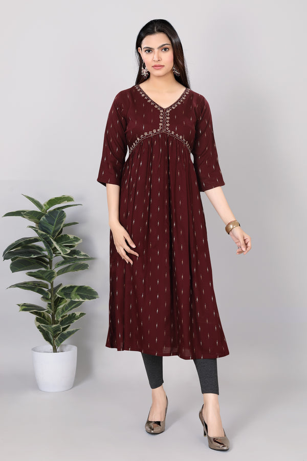 Full Printed Alia Cut Rayon with Sequence Anarkali Kurti - 3729