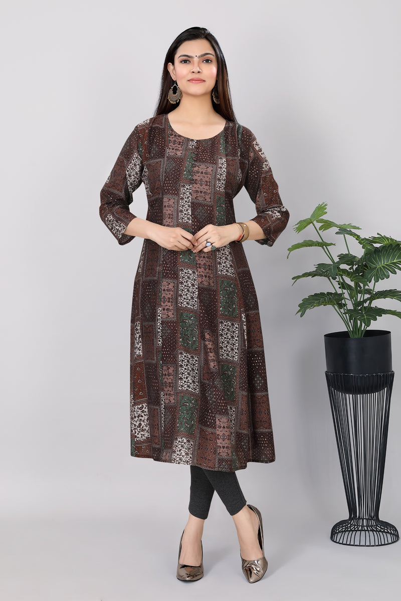 Womens Printed Modal Chanderi Anarkali Kurtis- 3730