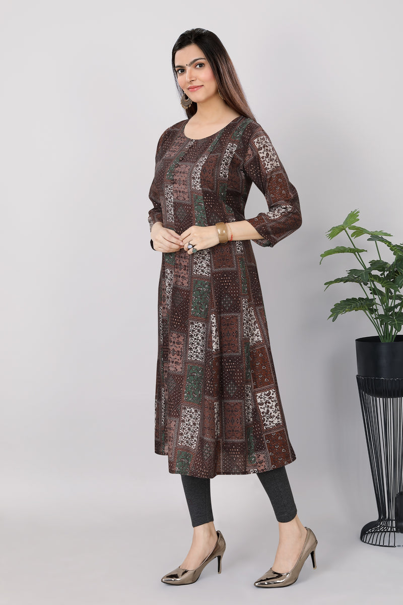 Womens Printed Modal Chanderi Anarkali Kurtis- 3730