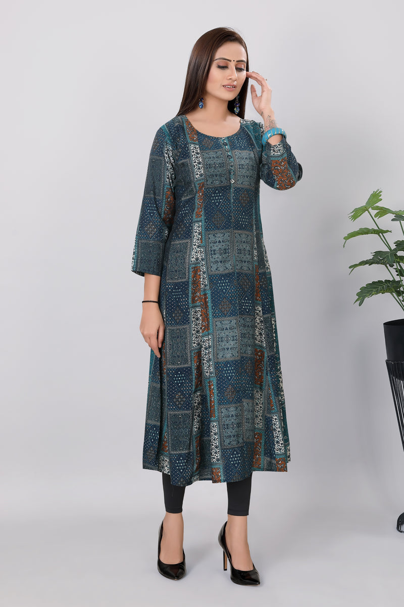 Womens Printed Modal Chanderi Anarkali Kurtis- 3730