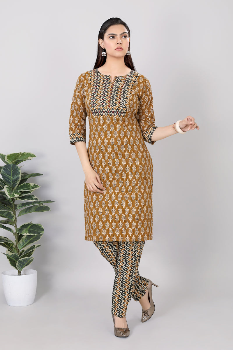 Womens Ethnic printed Cotton Straight Kurti Pant Set - 3759