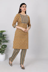 Womens Ethnic printed Cotton Straight Kurti Pant Set - 3759