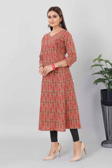 Womens Ethnic Cotton A Line Jacquard Kurti - 3761