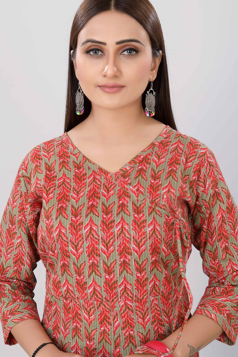 Womens Ethnic Cotton A Line Jacquard Kurti - 3761