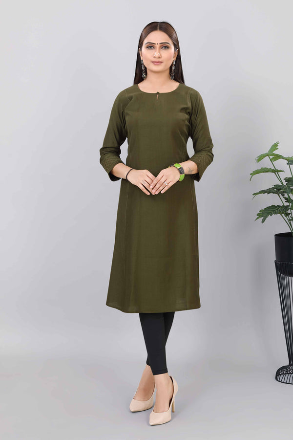 Womens Ethnic Imported Silk Straight Kurti Green - 3764