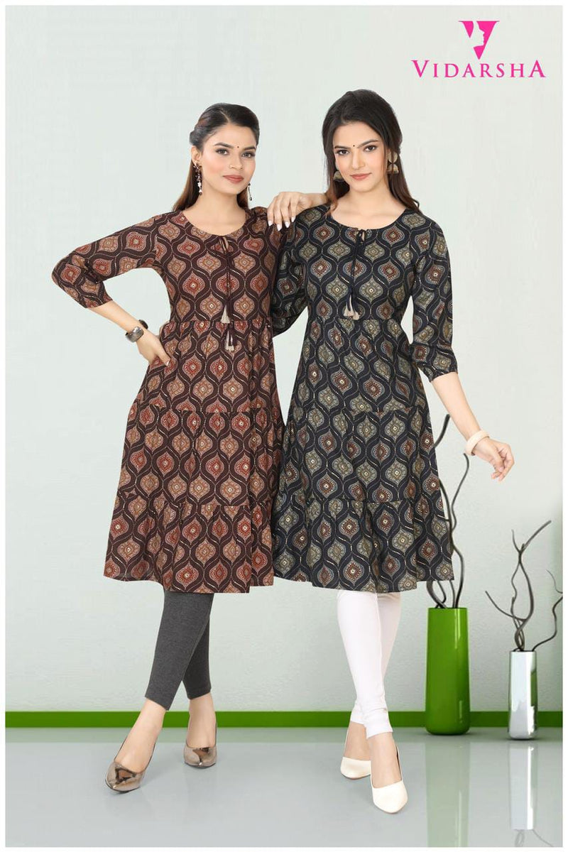 Womens 3/4th Rayon Round Neck A-Line Kurti 3769