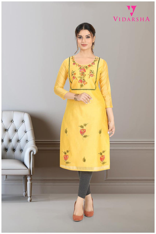 Womens Imported Silk Round Neck A-Line Kurti 3794