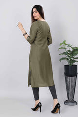 Women Printed Straight Premium Olive Green Kurti 3804