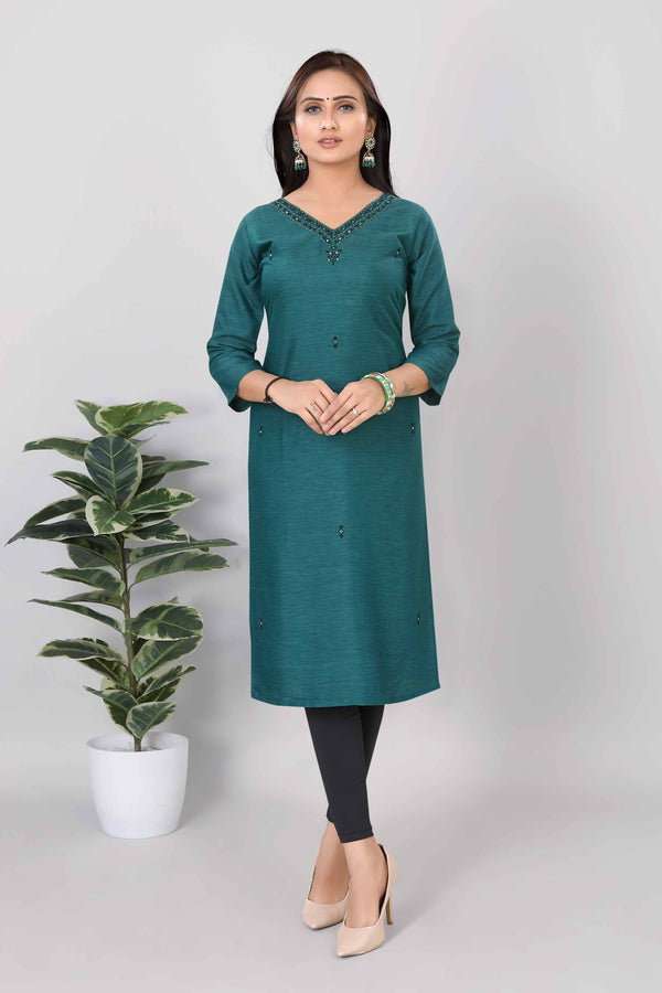 Women Printed Straight Premium Kurti Green 3814