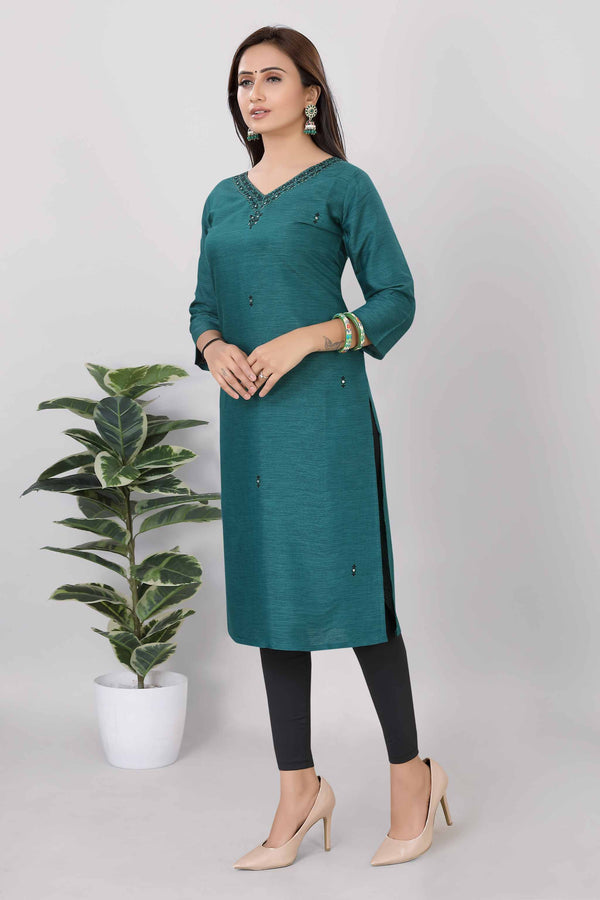 Women Printed Straight Premium Kurti Green 3814