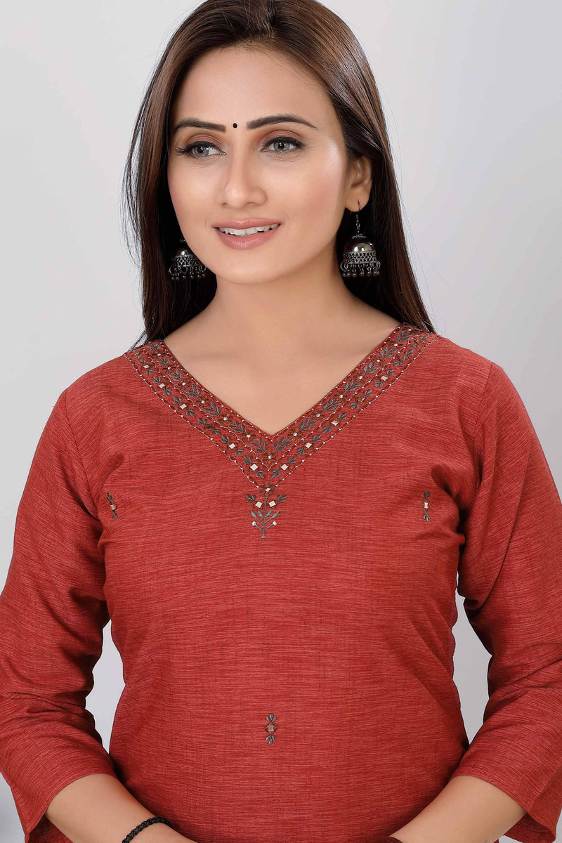 Women Printed Straight Premium Kurti Red 3814