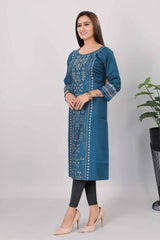 Women Printed Straight Premium Blue Color Kurti 3817