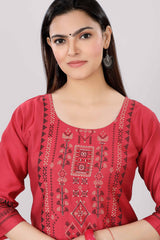 Women Printed Straight Premium Red Color Kurti 3817