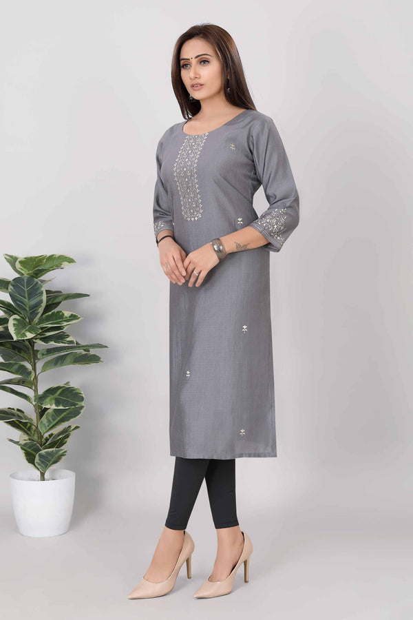 Women Printed Straight Premium Kurti Grey 3818