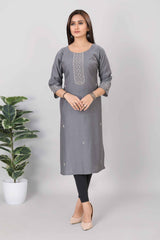 Women Printed Straight Premium Kurti Grey 3818