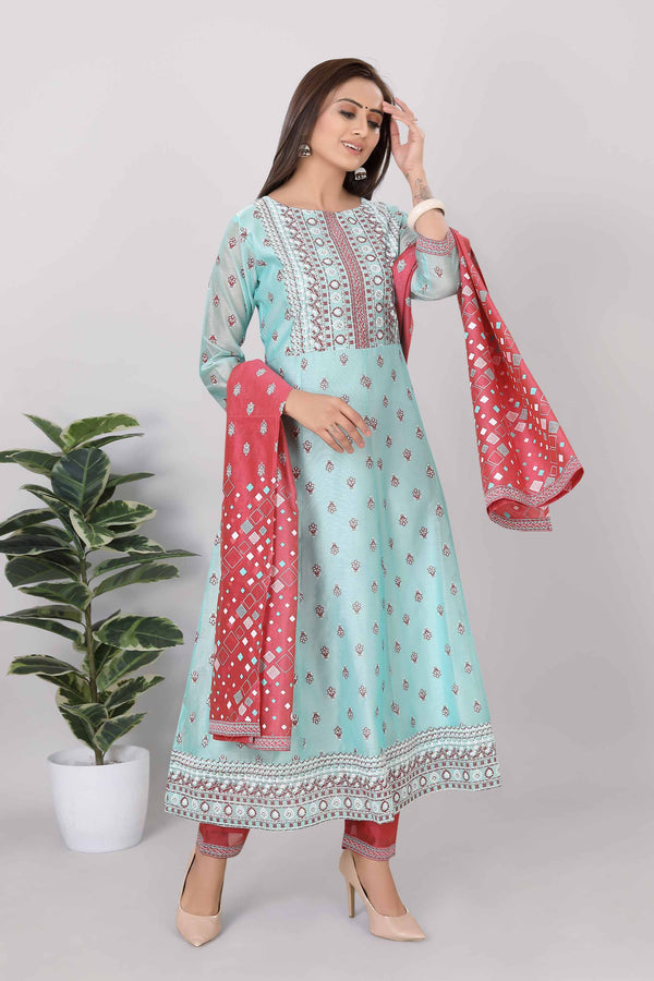 Womens Printed Straight Kurti  3-Piece Set - 3832