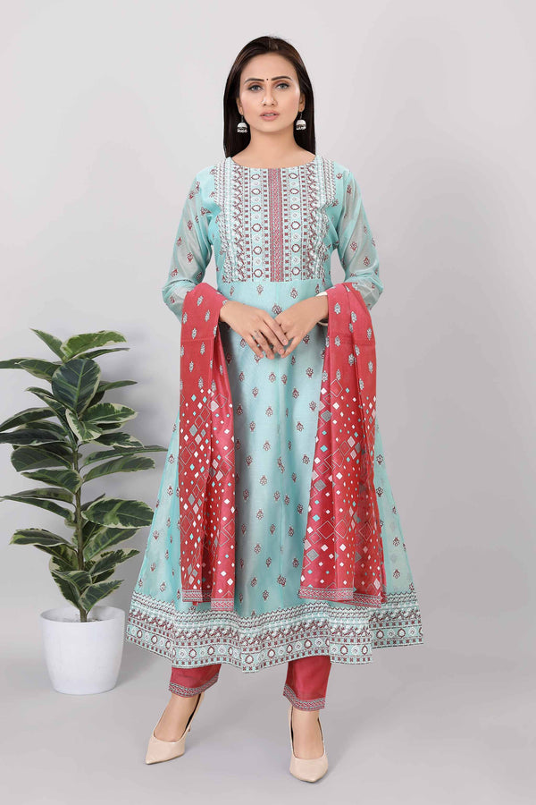 Womens Printed Straight Kurti  3-Piece Set - 3832