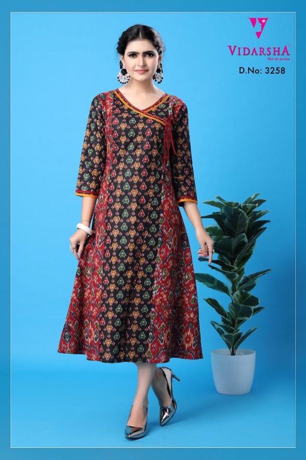 Women's Multi-Color Black Cotton Kurti 3258