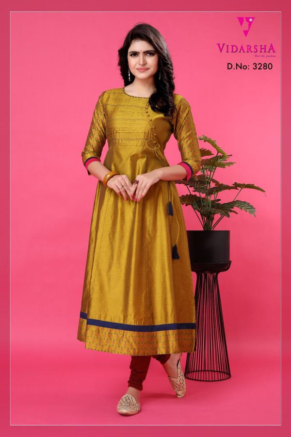 Women's Cotton Yellow Kurti 3280