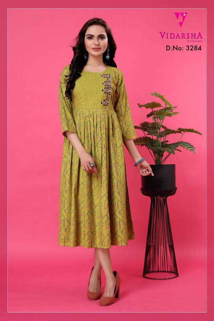 Women's Olive Green Cotton A-Line Kurti 3284