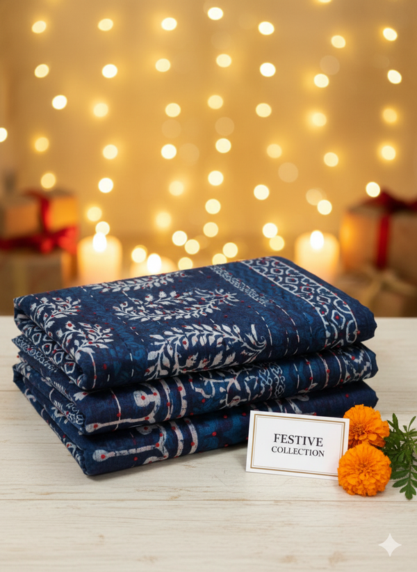 Hand-Embroidered Linen Cotton Kantha Saree with Blouse