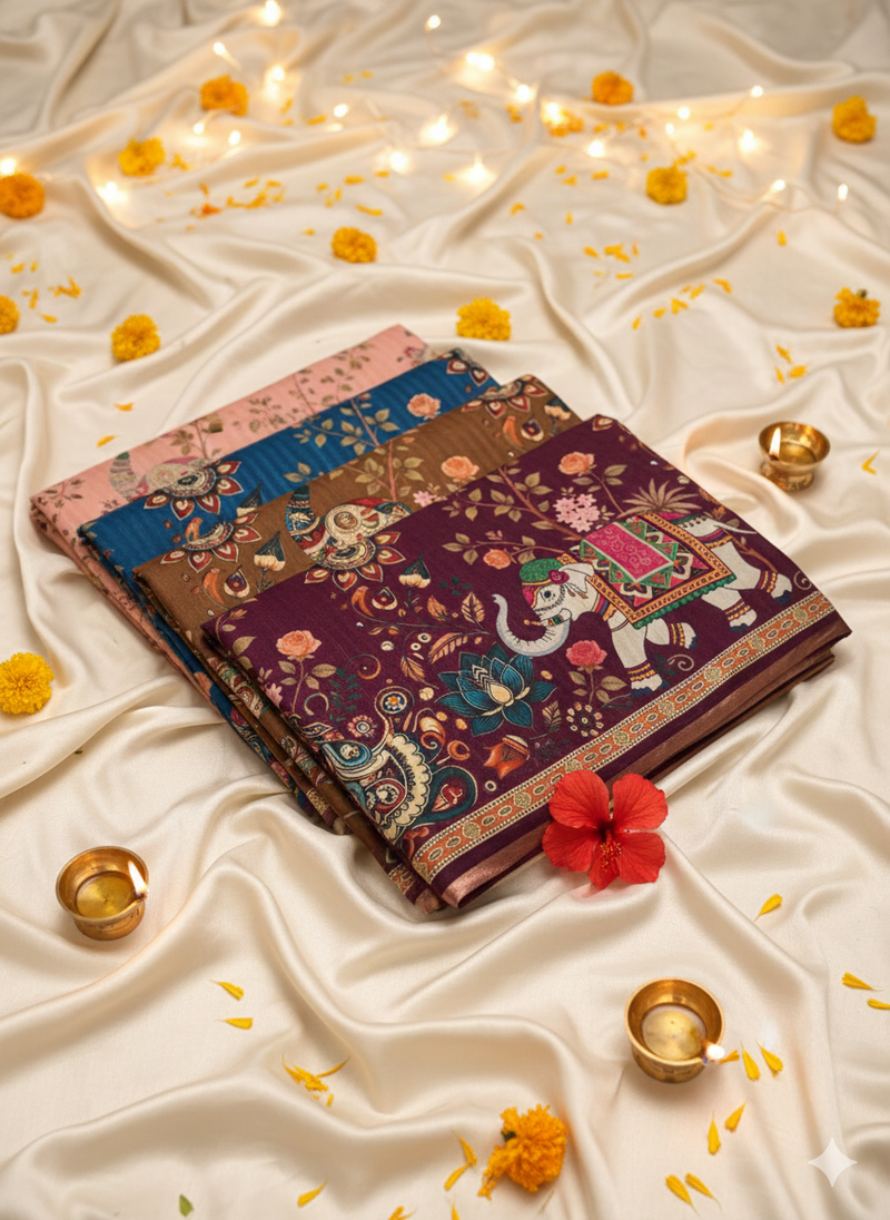 Soft Chanderi Vibrant Elephant and Floral motifs design Sarees