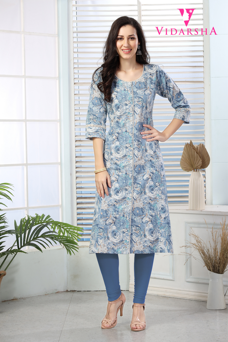 Women Printed Straight Premium Linen Cotton Kurti 3511