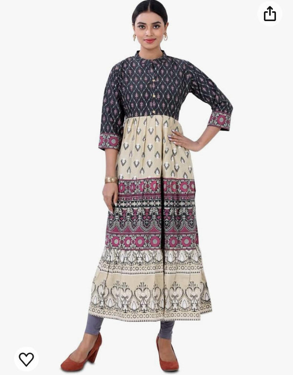 Womens Cotton Printed Full Multi Color Maxi Dress - 2584