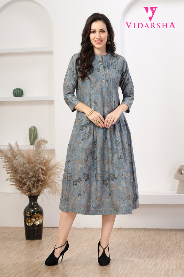 Contemporary Model Chanderi Anarkali Kurtis - Grey 3470