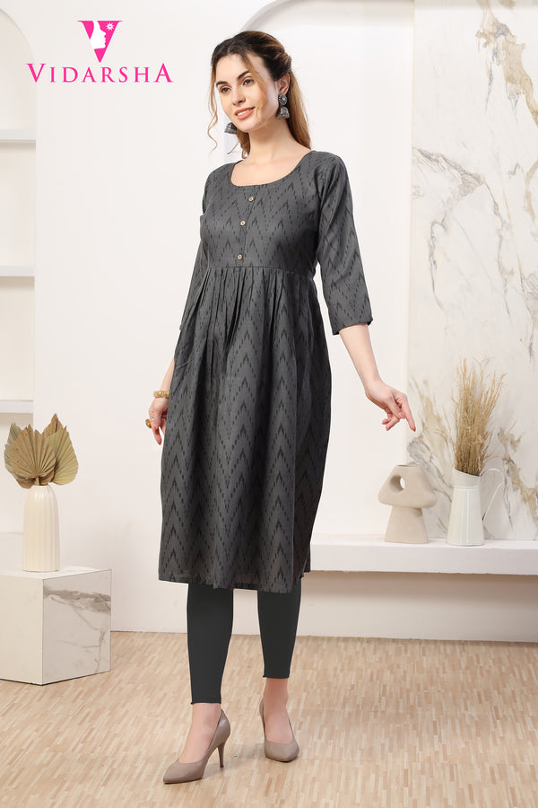 Grey Colored Viscose Rayon Anarkali Kurtis - Grey 3435