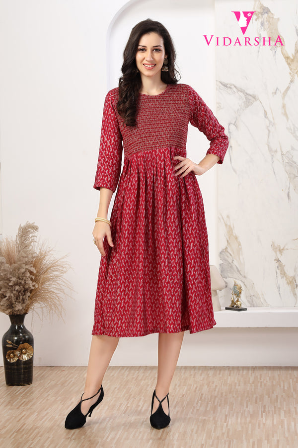 Classic Modal Chanderi Anarkali Kurti - Rani Red 3490